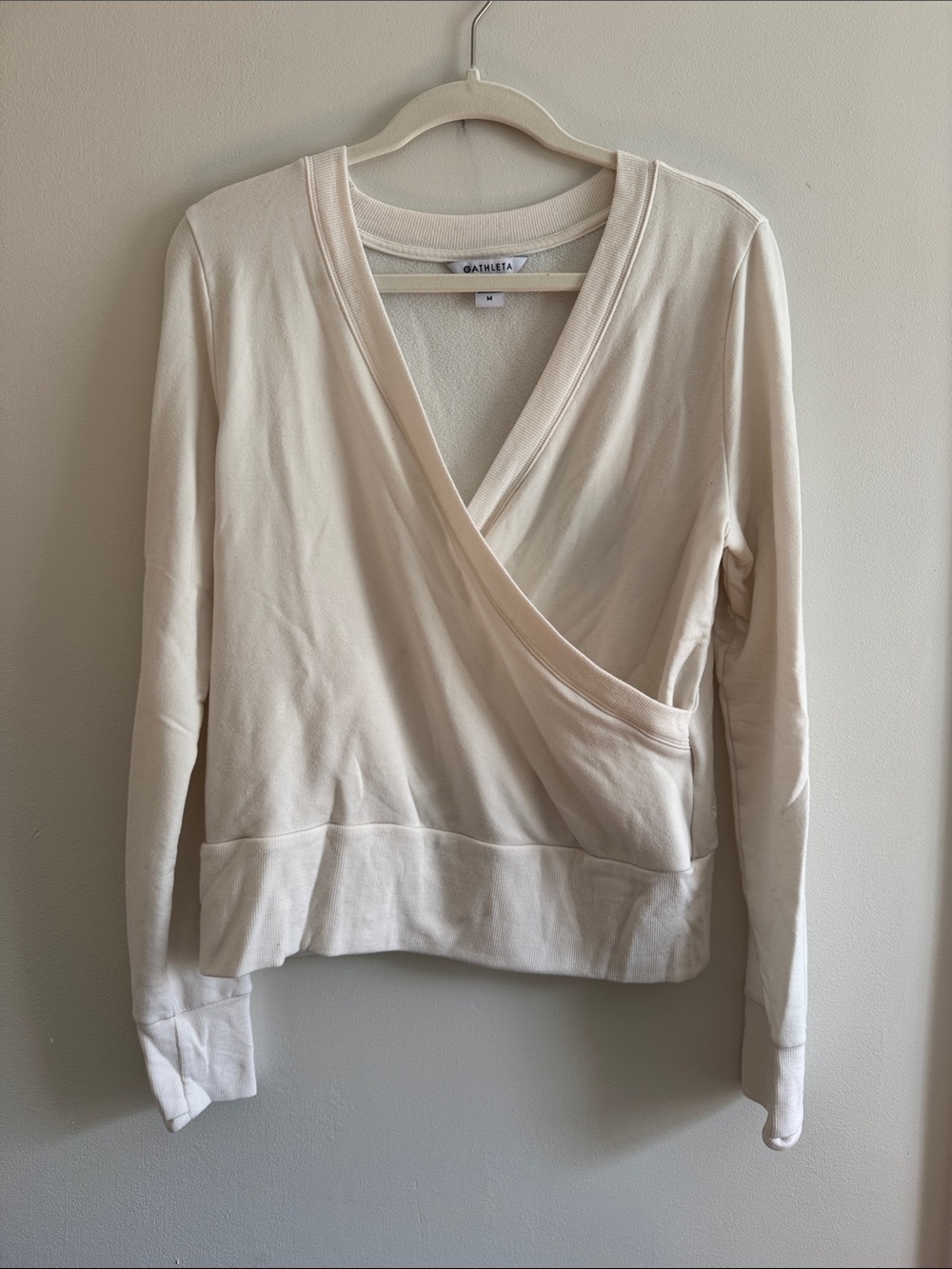Athleta Cream Wrap-Front Lightweight Pullover